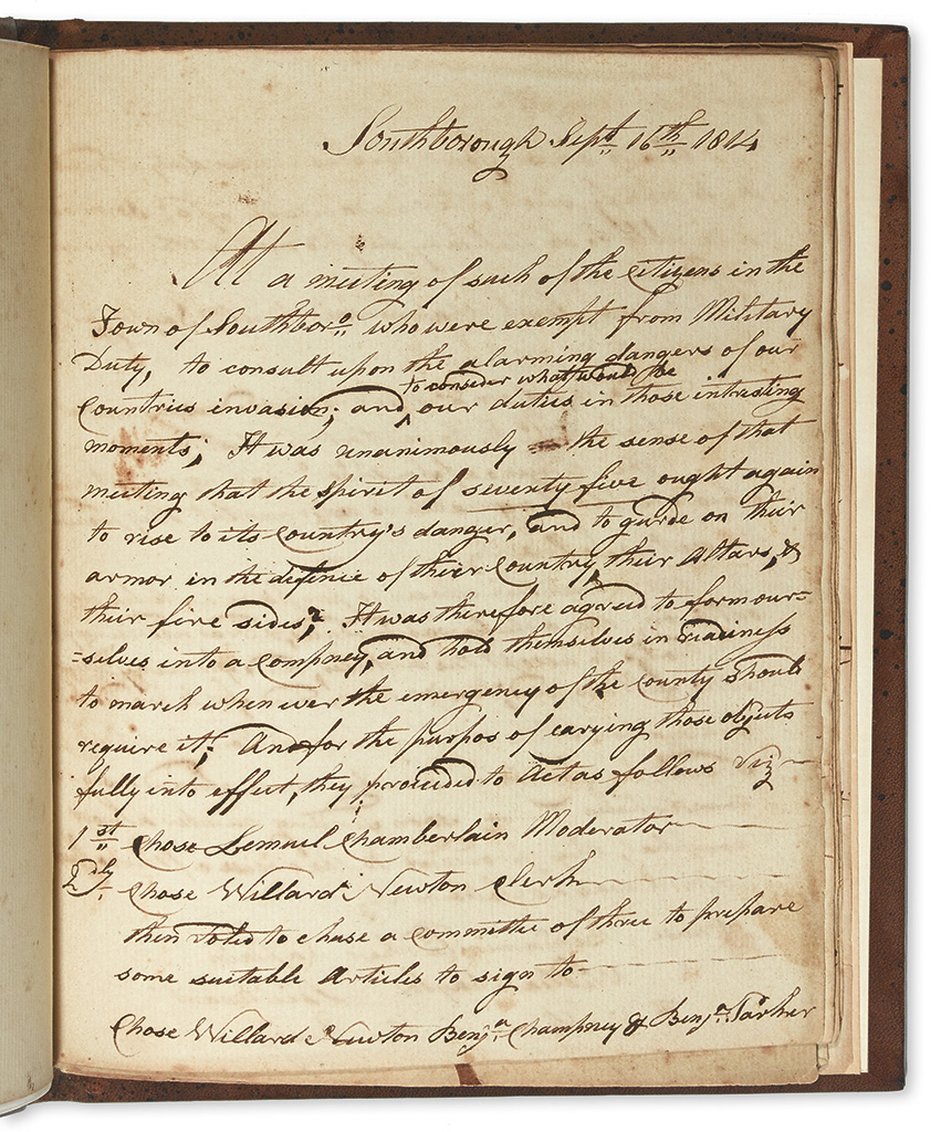 (WAR OF 1812.) Minute book of the Company of 75, an independent militia group in Massachusetts.